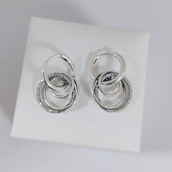 Pandora Family Always Encircled Hoop Earrings S925 Sterling Silver - Picture 4 of 4